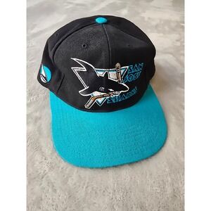 Vintage San Jose Sharks Snapback Hat Cap American Needle 100% Wool Spellout